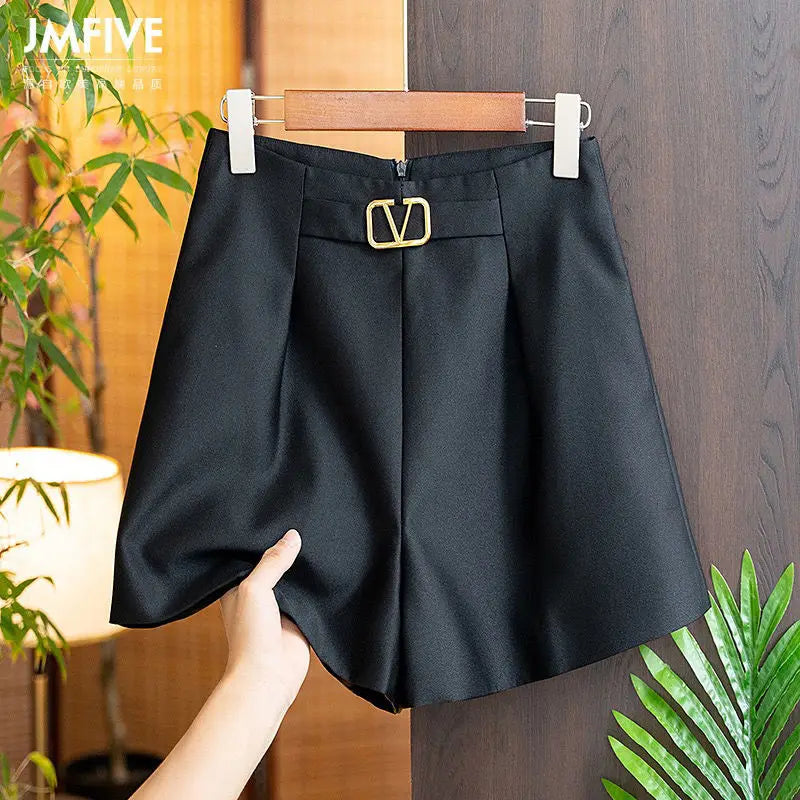 Summer Casual Suit Shorts Wide Legs Silk Satin