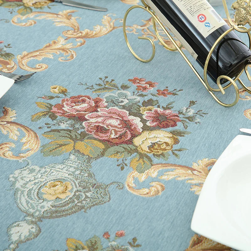 Luxury Jacquard Tablecloth with Tassel Pendant Chenille Fabric Rectangular Table Cover European Living Room Coffee Table Cloth