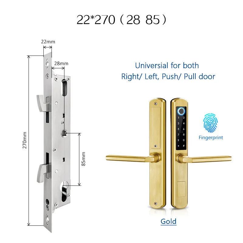 IP66 Gold Stainless steel Sliding Glass Smart Lock Ttlock App with Google home Aleax Fingerprint Electronic Digital Lock