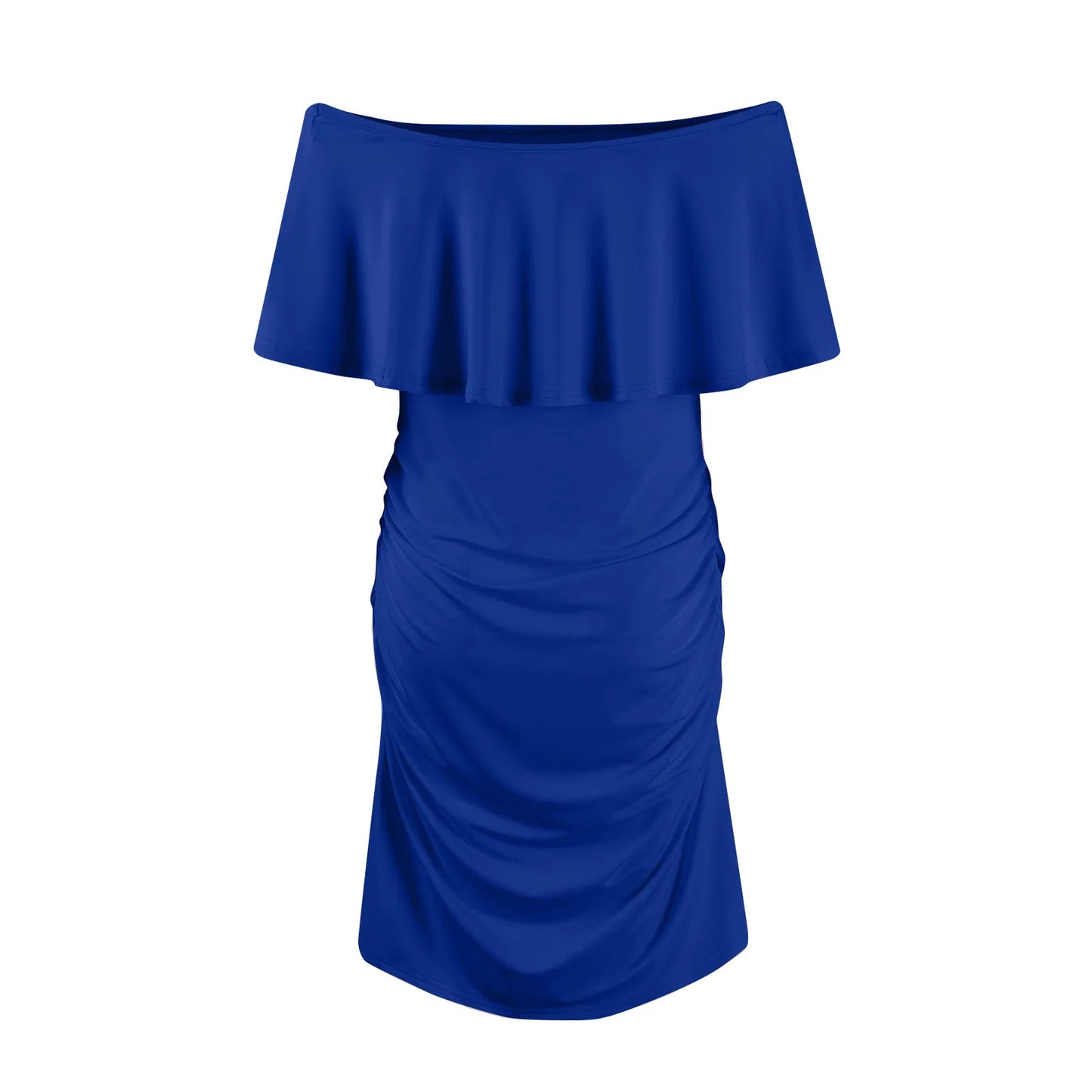 Maternity Dress Short Sleeve Slash Ruffles