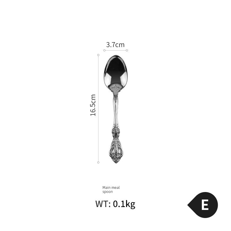 European Style Vintage Engraving 18-10 Stainless Steel Western Food Knife and Fork Tableware Set Full Set Knife, Fork and Spoon Household Three-Piece Set