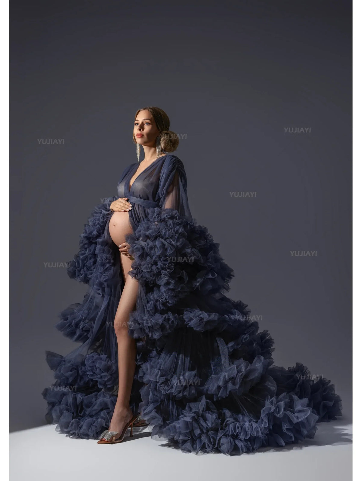 Maternity Dresses for Photoshoot Puffy Tulle Women Robe Long Sleeve Maxi Gown Wedding Anniversary Pregnancy Sleepwear Nightwear