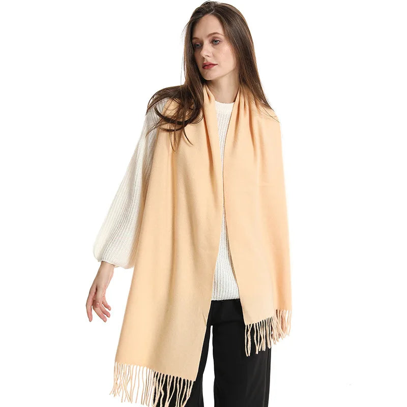 Color Solid Women Winter Scarf Warm Thicken Cashmere Shawl