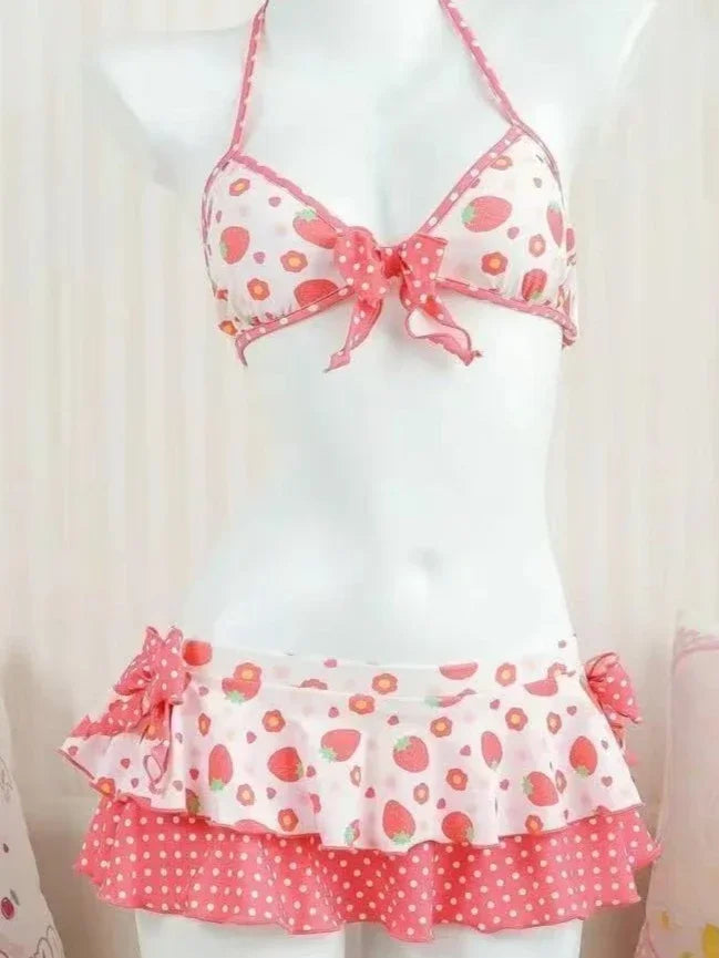 Fairy Sweet High Waist 4-Piece Split Bikini Set For Women 2026 - Print Trendy Swimwear Chic Beach Vacation Summer Party Fashion