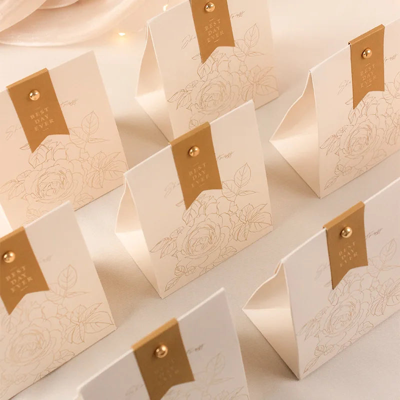 20/50Pcs New Cream White Wedding Box Vintage French Hand-Held Champagne Bow Texture Anniversary Festival High Quality Paper Box