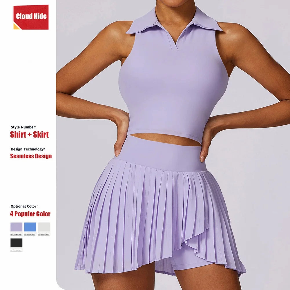 Women Gym Yoga Set Workout Sportswear Fitness Shirts Tracksuit High Waist Skirts Top Suit