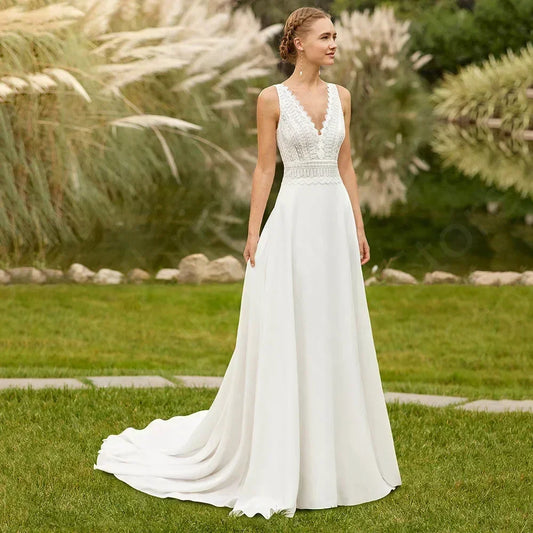 Beach Wedding Dress 2024 - Boho Lace Backless Gown Customizable