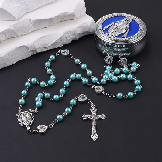 Catholic Rosary Box Necklace Prayer Beads
