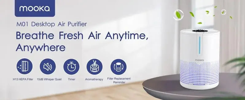 2 Packs MOOKA  Air Purifiers for Home Bedroom Up to 300Ft²  H13 True HEPA Filter Protable with USB Cable