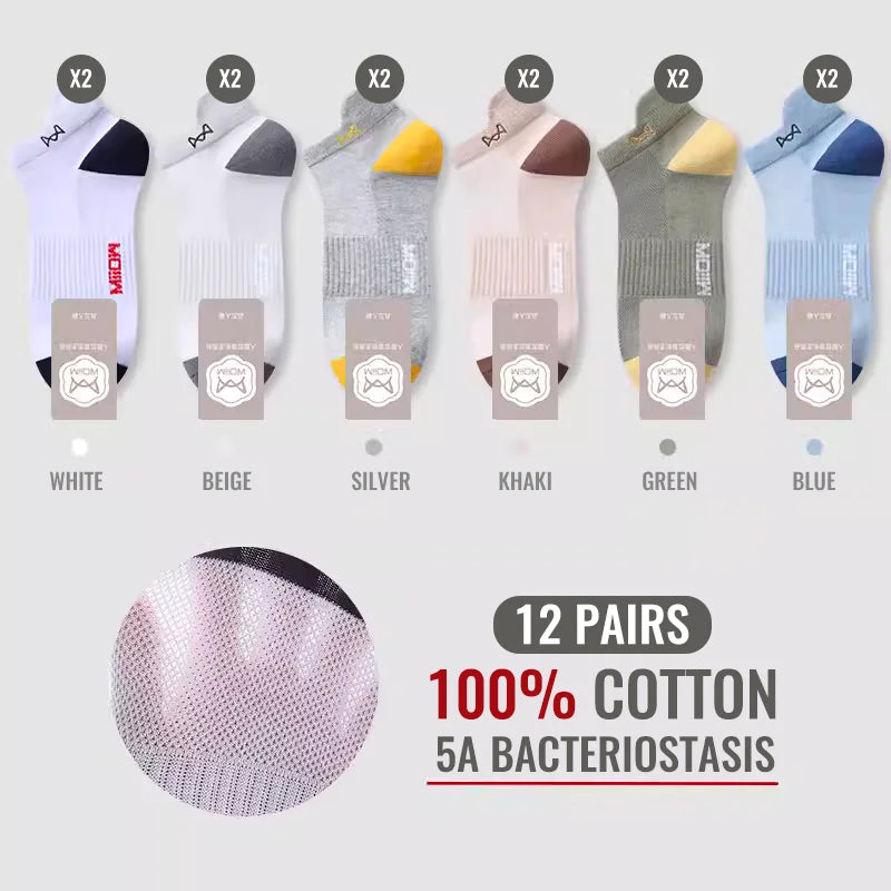 100% Pure Cotton Men Short Socks Set Lycra Band Ear-lifting Heel Protection Deodorant Antibacterial Sports Ankle Sock