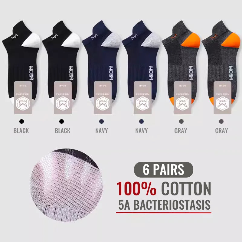 100% Pure Cotton Men Short Socks Set Lycra Band Ear-lifting Heel Protection Deodorant Antibacterial Sports Ankle Sock