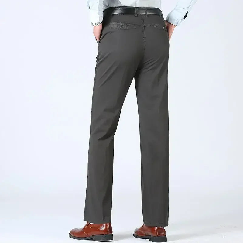 Summer Thin Cotton Men's Pants High Waist Straight Loose