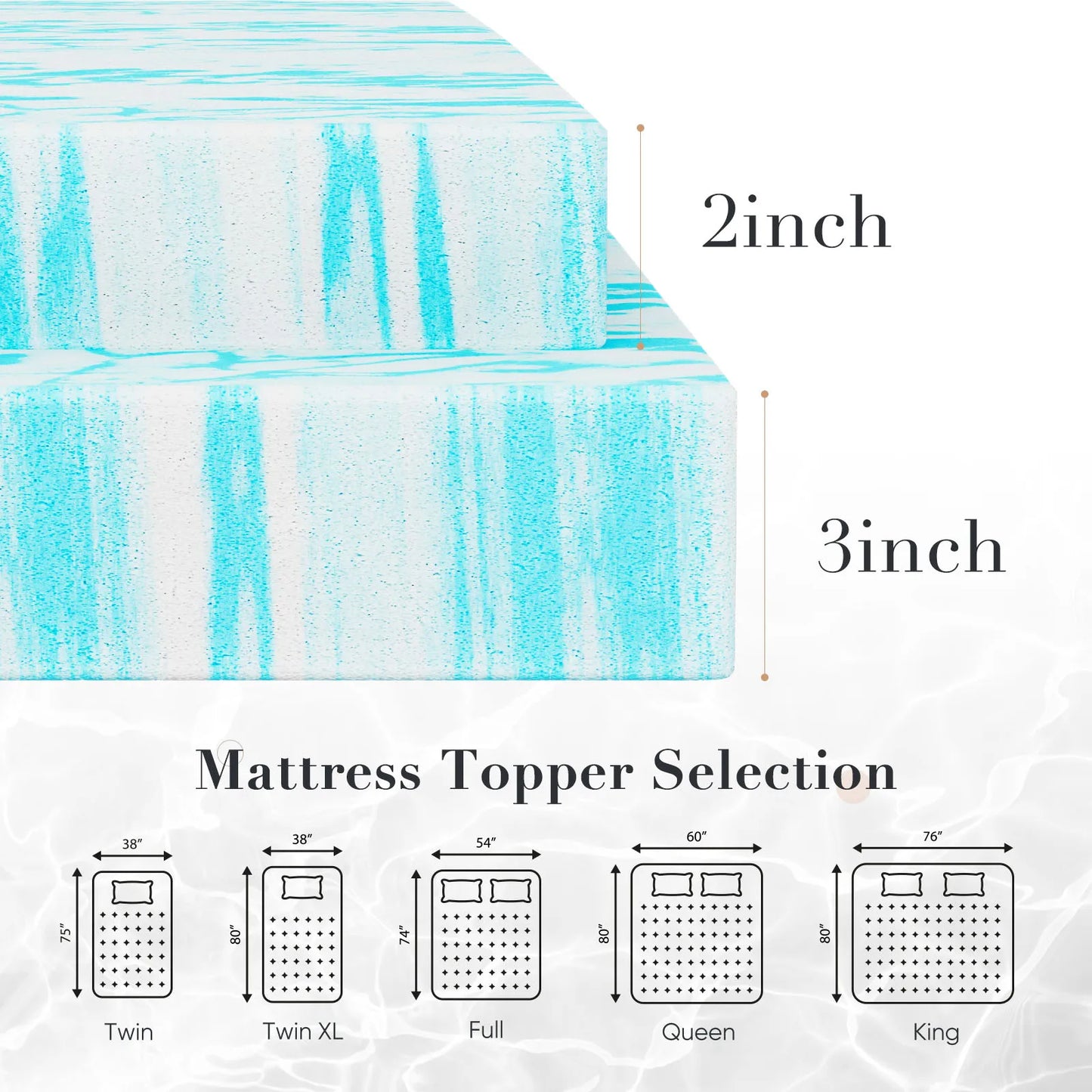 2-3 Inch Gel Memory Foam Mattress Bed Topper Cooling Soft and Breathable