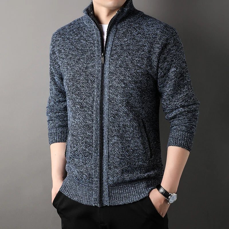 Men's Stand-up Collar Knit Sweater Jacket Autumn/ Winter Cardigan Slim Solid Color