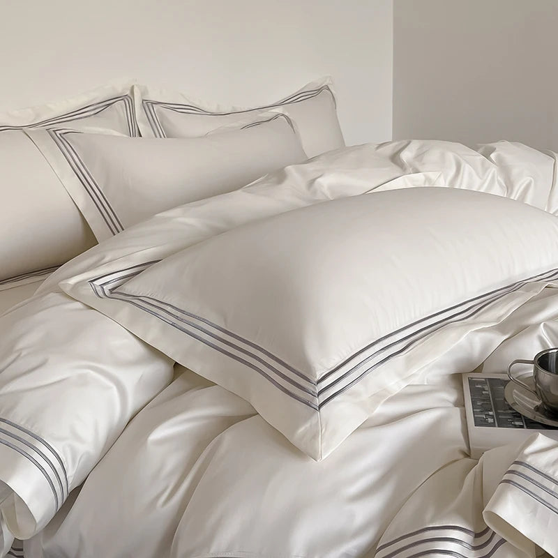 Luxury 1000TC Egyptian Cotton Solid Color Hotel Style Embroidery Bedding Duvet cover Set