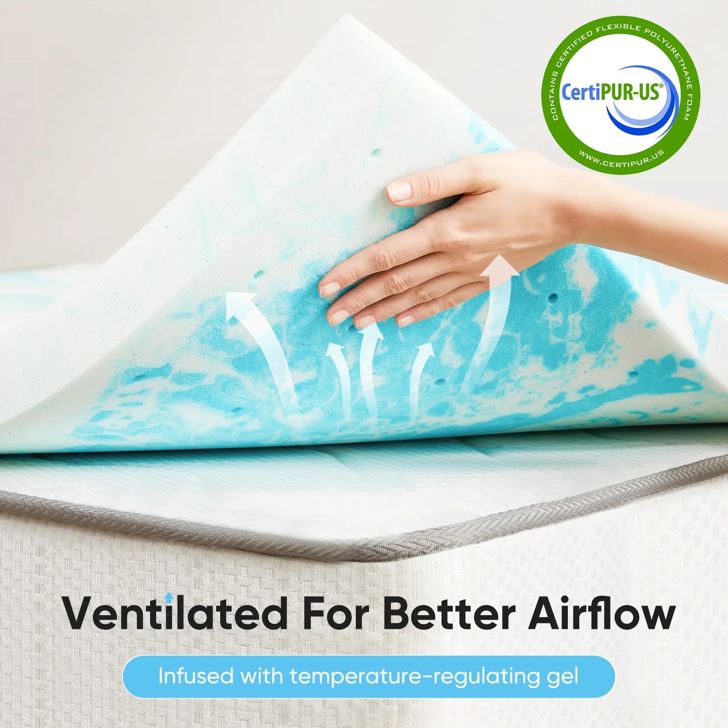 2-3 Inch Gel Memory Foam Mattress Bed Topper Cooling Soft and Breathable