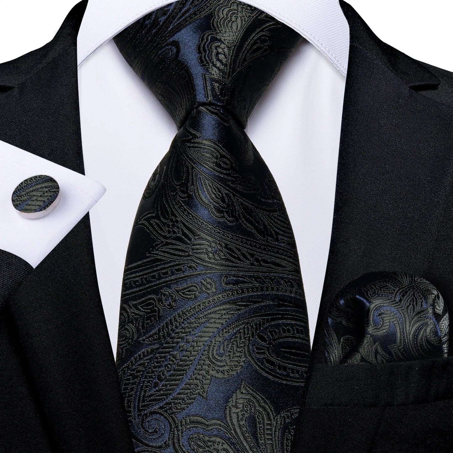 New Classic 100% Silk Men's Ties 8cm Blue Plaid Dot Striped Business Necktie Handkerchief Wedding Party Tie Set