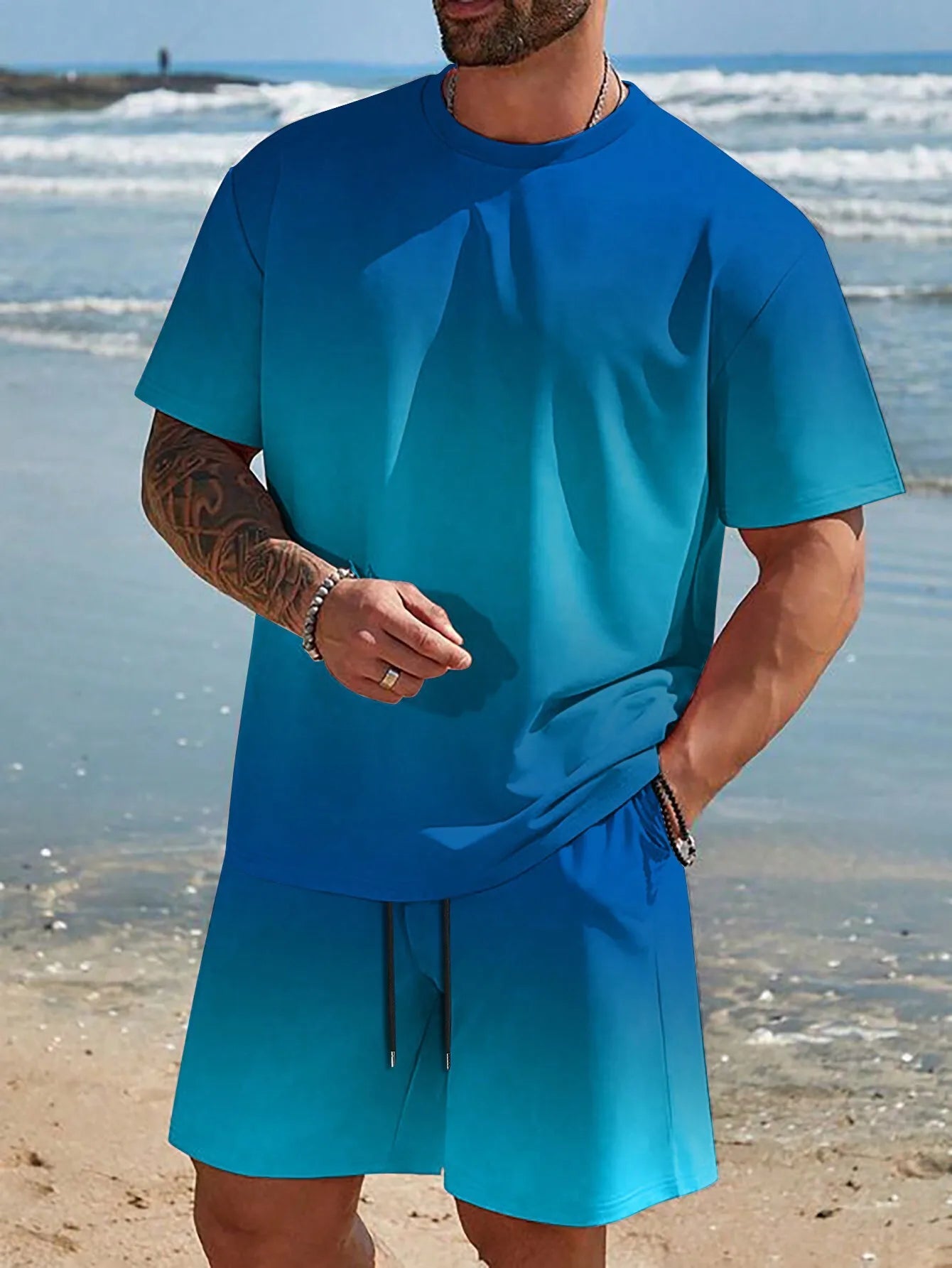 Soft and comfortable Beach Short Sleeved Shirt with Casual Short Set