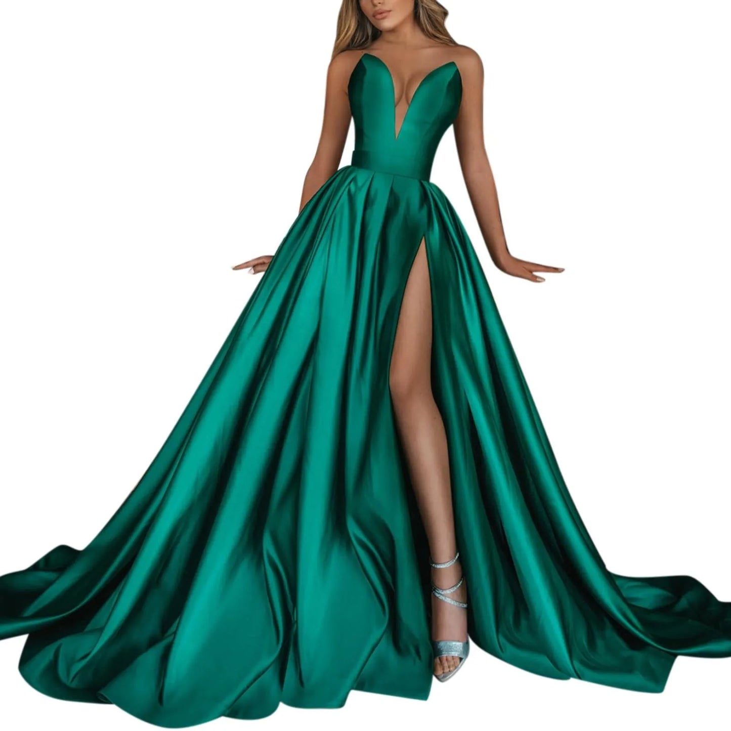 Elegant One Shoulder Sequin Sexy Dress A-Line Dress Solid Color High Split