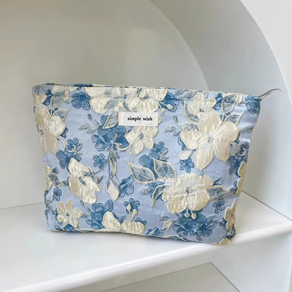 Fashion Floral Print Zipper Cosmetic Bag Travel Essentials Organizer Makeup Toiletry Pouch Portable Women's Makeup Bag