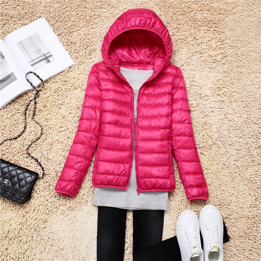 Women Ultra Lightweight Travel Packable Hooded Down Coats Plus Size 5XL 6XL 7XL