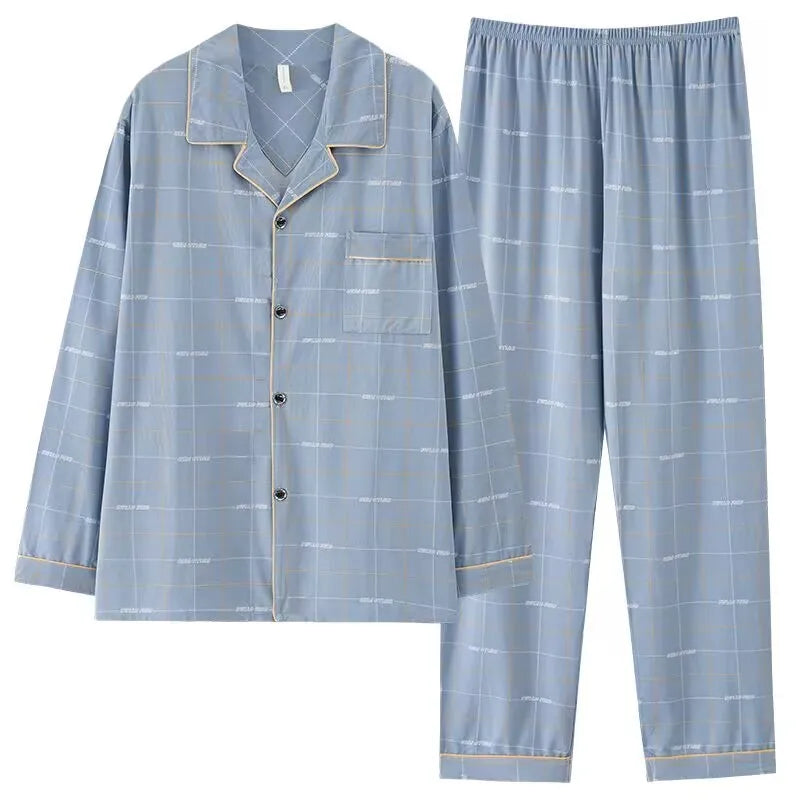 Antibacterial Pure Cotton Long Sleeve Men's Sleepwear Spring Autumn Lightweight