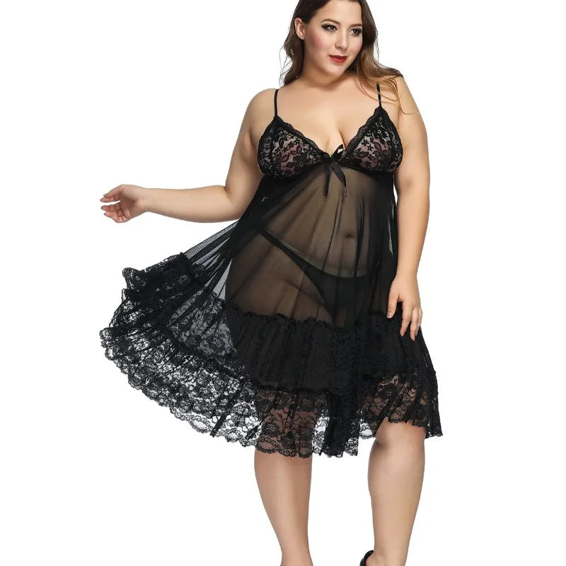 S-7XL Plus Size Sexy Strap Nightwear Large Lingerie Sleep Wear Gown