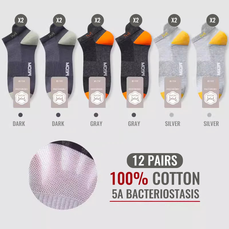 100% Pure Cotton Men Short Socks Set Lycra Band Ear-lifting Heel Protection Deodorant Antibacterial Sports Ankle Sock