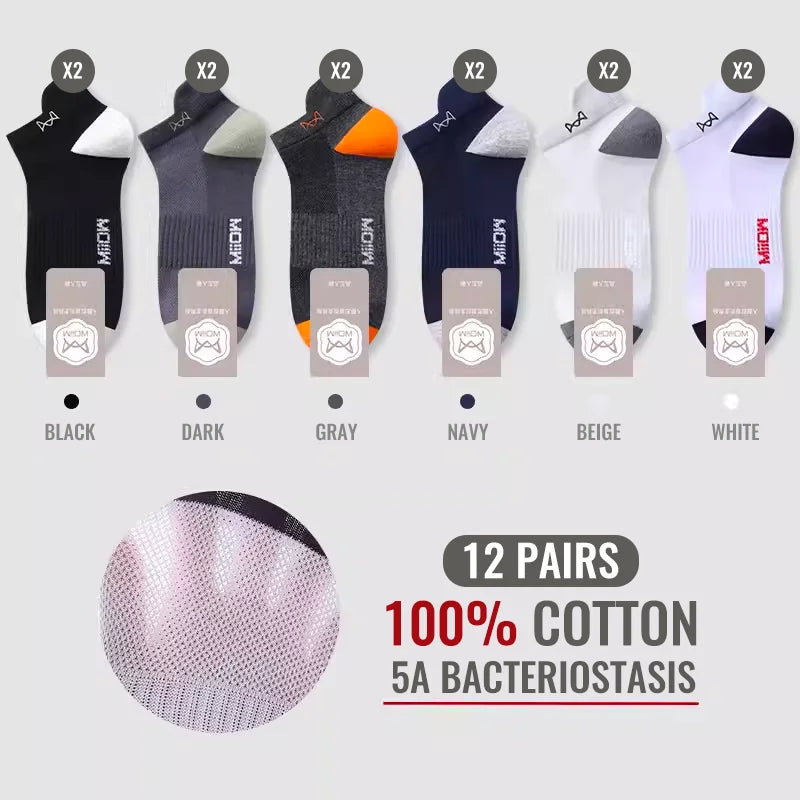 100% Pure Cotton Men Short Socks Set Lycra Band Ear-lifting Heel Protection Deodorant Antibacterial Sports Ankle Sock
