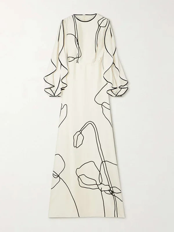 British Style Flower Printed Party Evening Dress