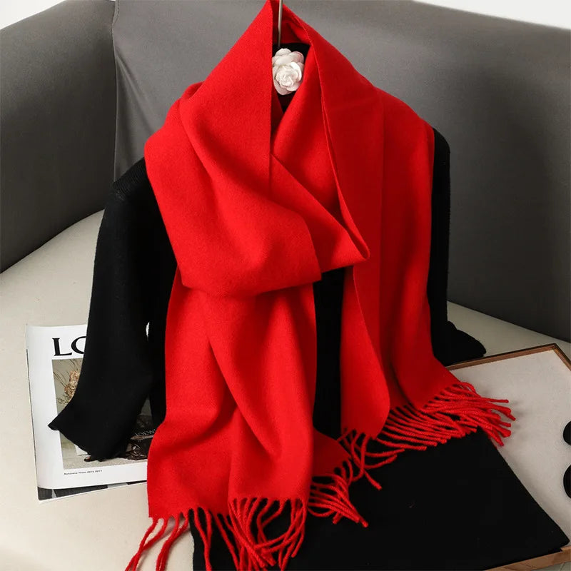 Color Solid Women Winter Scarf Warm Thicken Cashmere Shawl