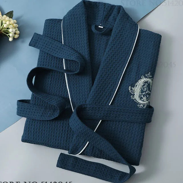 Waffle 100% Cotton Sleepwear Hotel Embroidery Kimono Bathrobe Gown