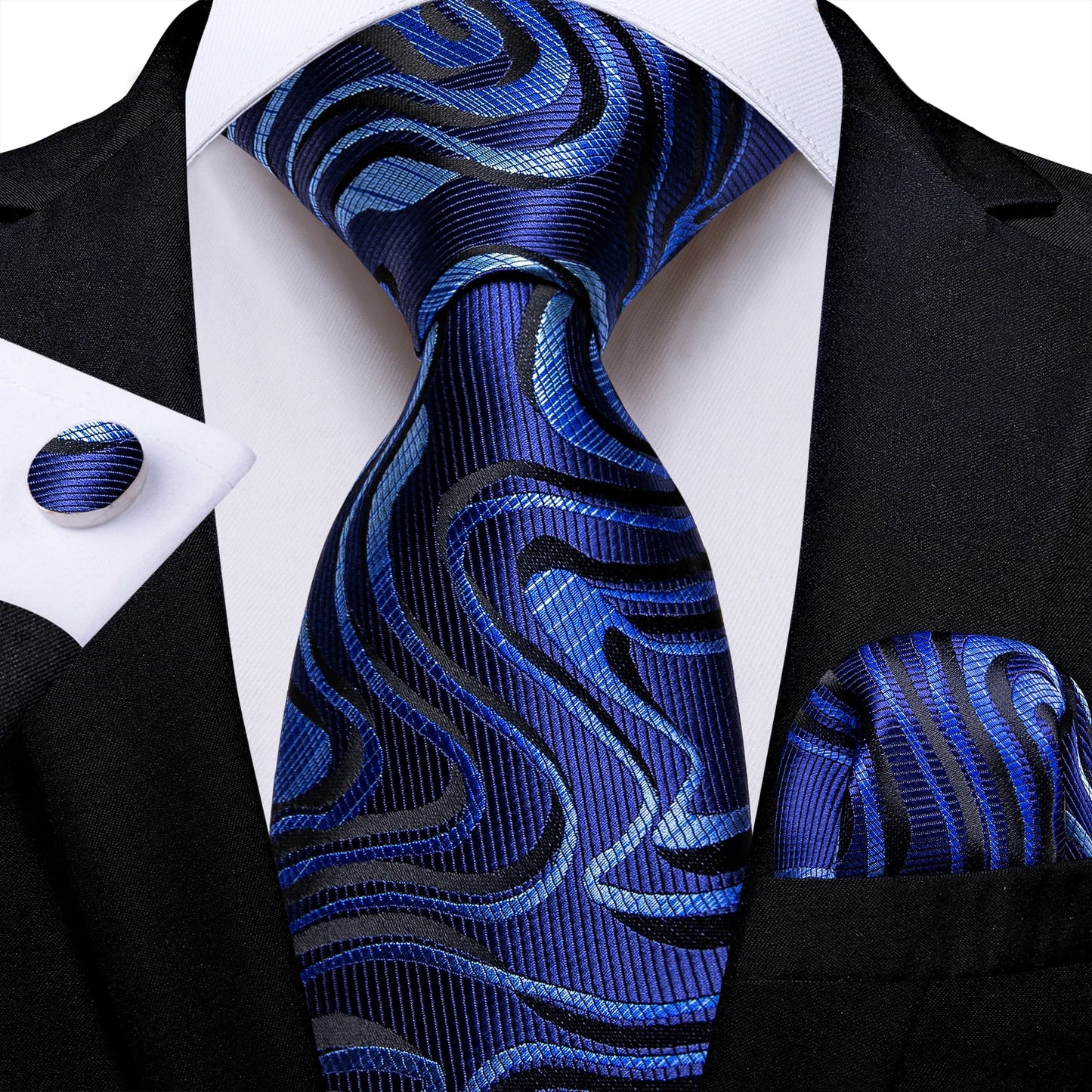 New Classic 100% Silk Men's Ties 8cm Blue Plaid Dot Striped Business Necktie Handkerchief Wedding Party Tie Set