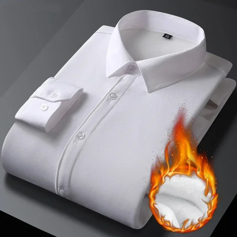 Men's Autumn Winter Long Sleeve Shirts Warm Fleece Stretch Shirt