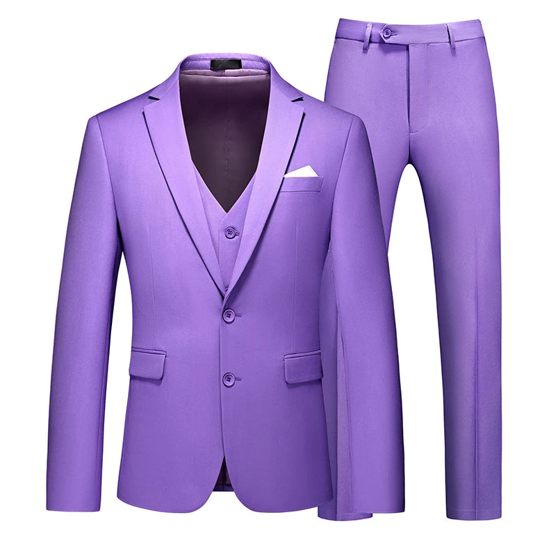 Men's 3 Piece Suit, Jacket Vest Trousers, Slim Fit Blazer Waistcoat Pants
