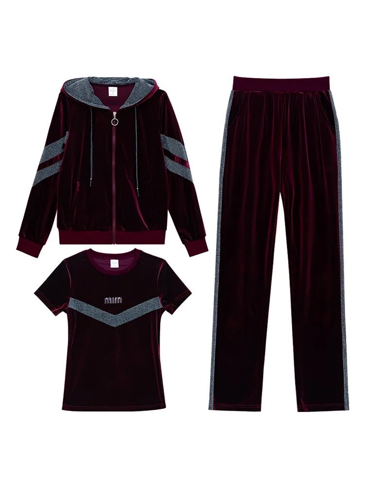 Women Velvet Sports Suit 2-3Piece Set