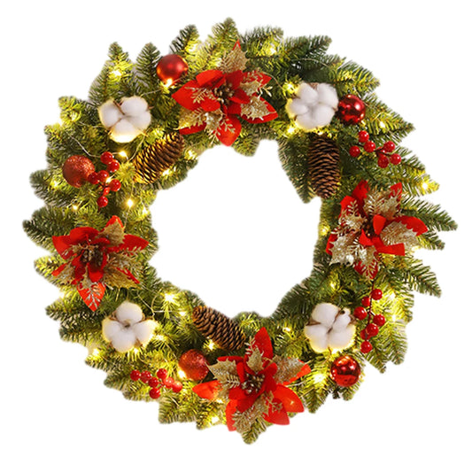 Christmas Door Decor Wreaths with Spruce Pine Cones Berry Ball 40CM Realistic PVC Light Up for Indoor Outdoor