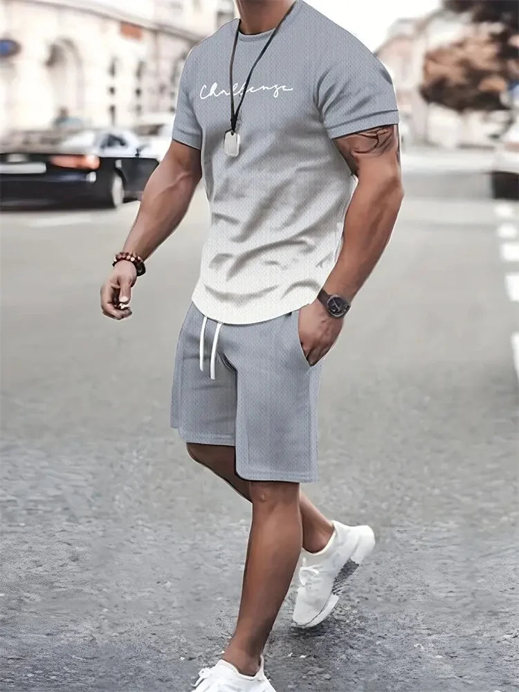 Men's Summer Outfit  Short Sleeve T Shirt & Short Set 2 Piece Sportwear 3D Printed