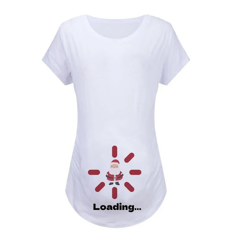 Christmas Women's Maternity T-shirt Santa Baby Printed Pregnant Women T-shirt Pregnancy Casual Short Sleeve White Clothes