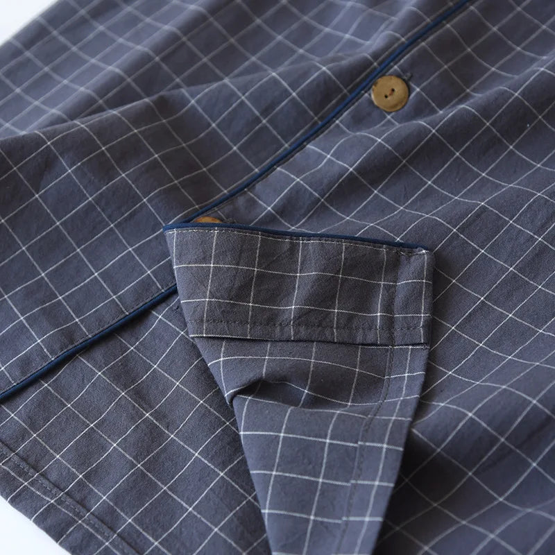 Men's Pajamas Summer Thin Short-sleeved Shorts Cotton Plaid