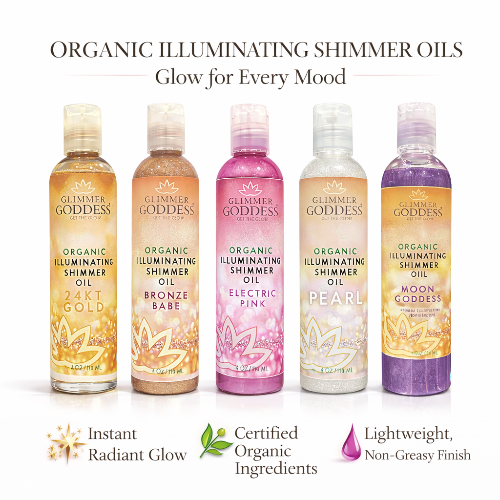 Organic Shimmer Oil – Instant glow + soft hydration with a silky, non-greasy finish