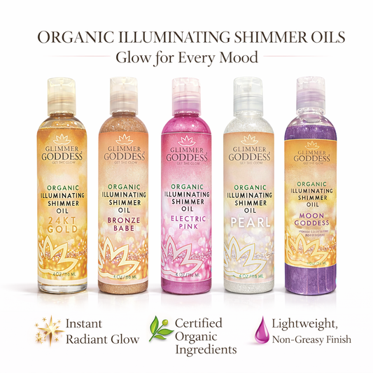 Organic Shimmer Oil – Instant glow + soft hydration with a silky, non-greasy finish