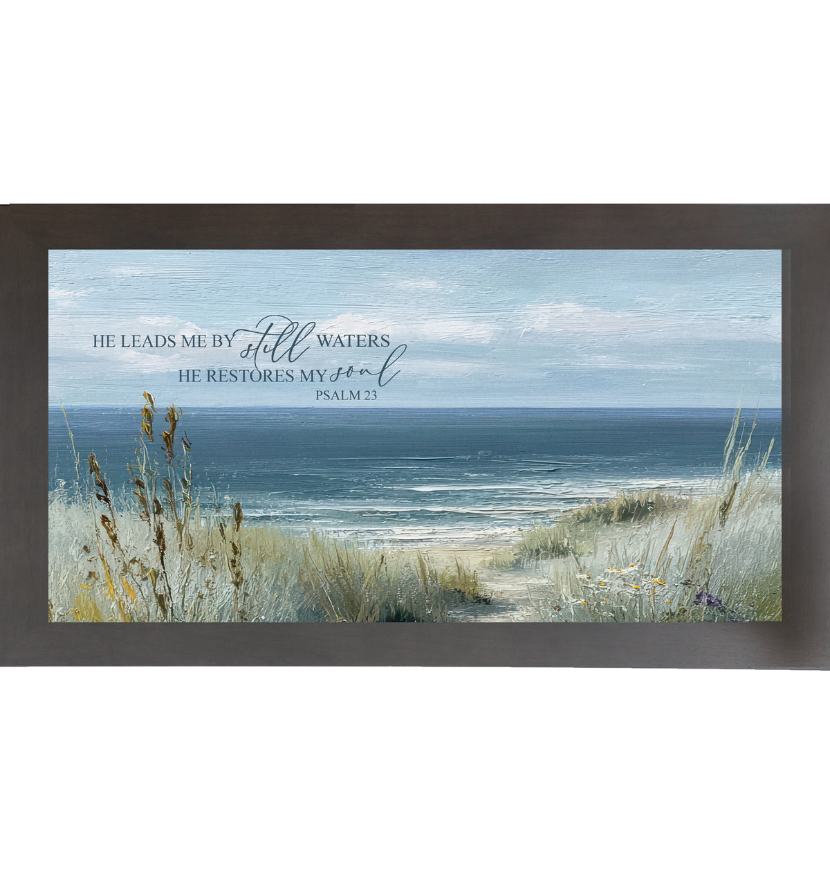 He Leads Me By Still Waters Wall Art – Psalm 23 Coastal Scripture Wide Landscape Decor (SB757)