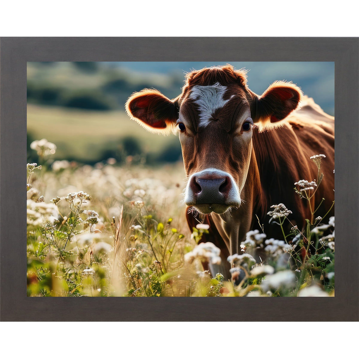 Jersey Cow Wildflower Field Wall Art – Farmhouse Cattle Scenic Landscape Decor (SB238)