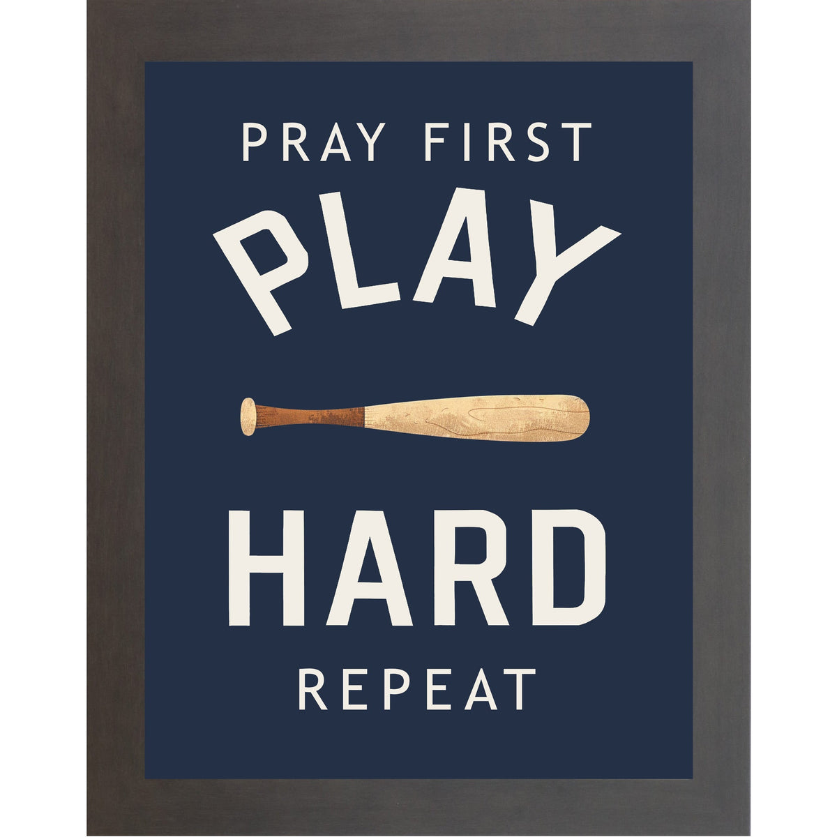 Pray First Play Hard Repeat Baseball Wall Art – Christian Sports Boys Room Decor (SB258)