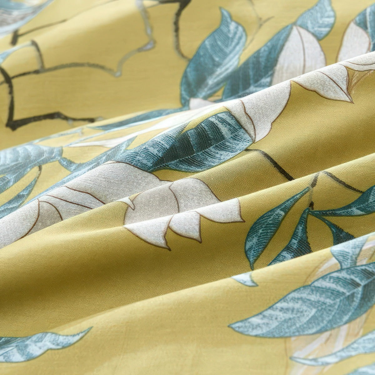 Solarosa Yellow Flower Bird Silky Egyptian Cotton Bedding Set
