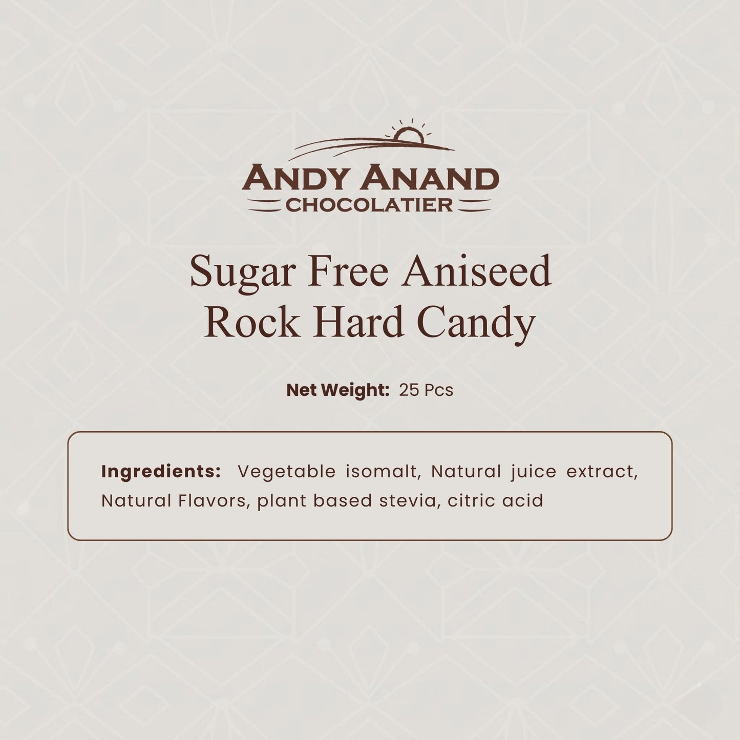 Andy Anand Sugar Free Aniseed Rock Hard Candy – Copper Kettle Boiled, Aspartame Free, Non-GMO, Gluten Free, Keto, 25 Pc