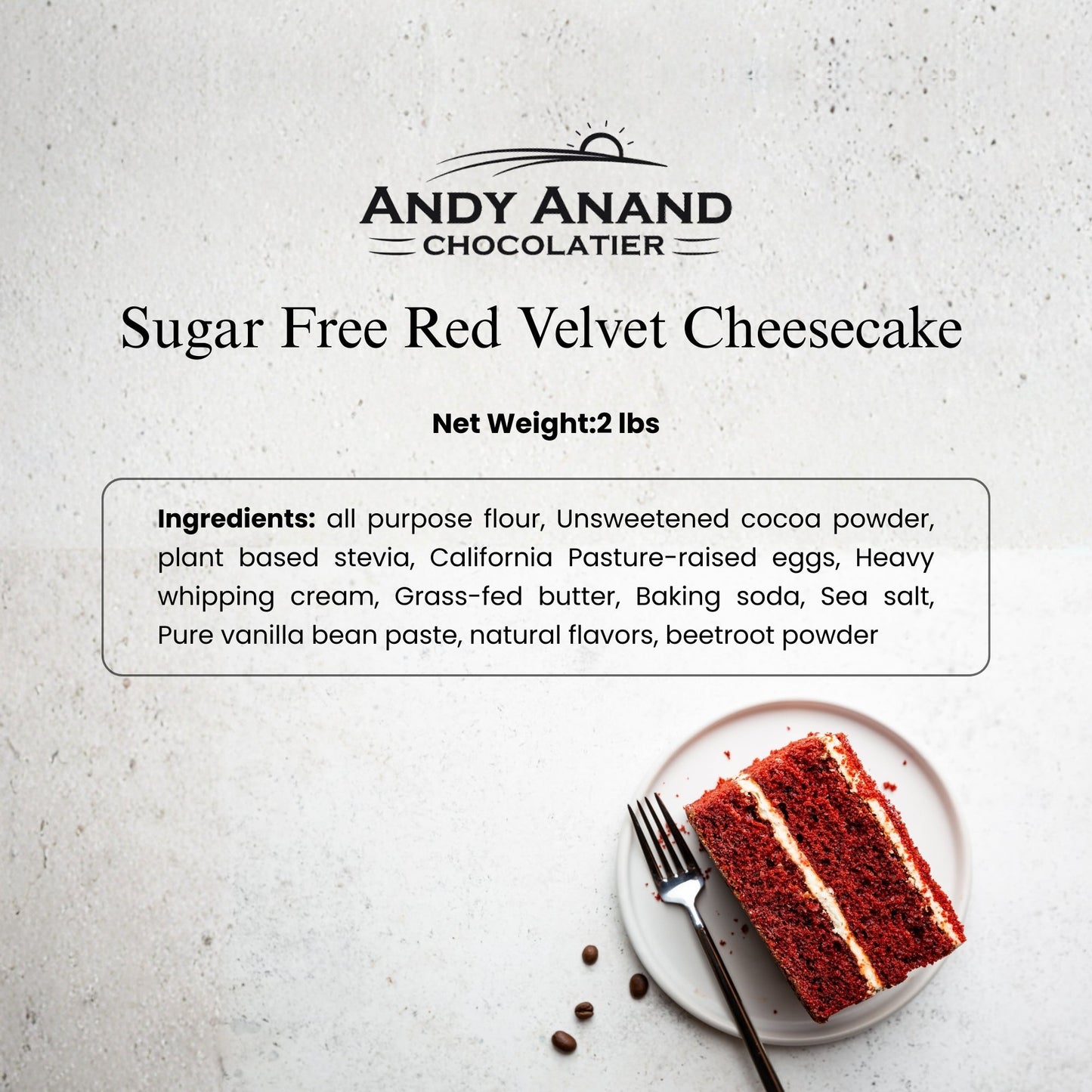 Andy Anand Sugar Free Red Velvet Cake – Keto & Diabetic Friendly, Belgian Chocolate, Moist & Rich, No Preservatives, 2.4 lb Gourmet Gift