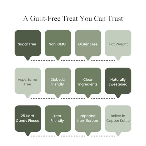 Andy Anand Sugar Free Rhubarb & Custard Hard Candy – Copper Kettle Boiled, Aspartame Free, Non-GMO, Gluten Free, Keto, 25 Pc