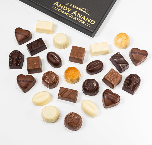 Andy Anand Sugar Free Belgian Chocolate Truffles – 24 Pc Espresso, Hazelnut, Strawberry, Coconut, Cherry & Orange, 60% Cocoa, Gluten Free Gift Box